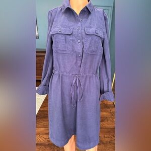 Purple Shirt Dress Utility Button Front Drawstring Waist Size 2